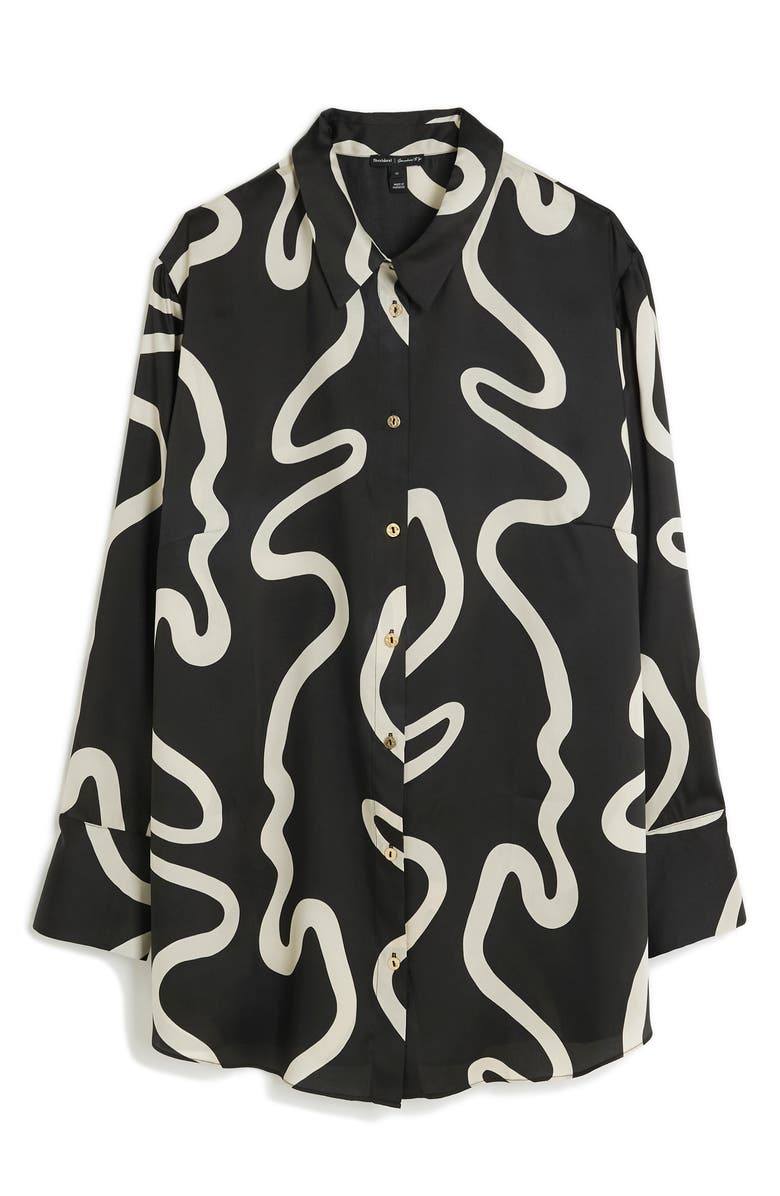 River Island Oversize Abstract Print Satin Button-Up Shirt, Alternate, color, 