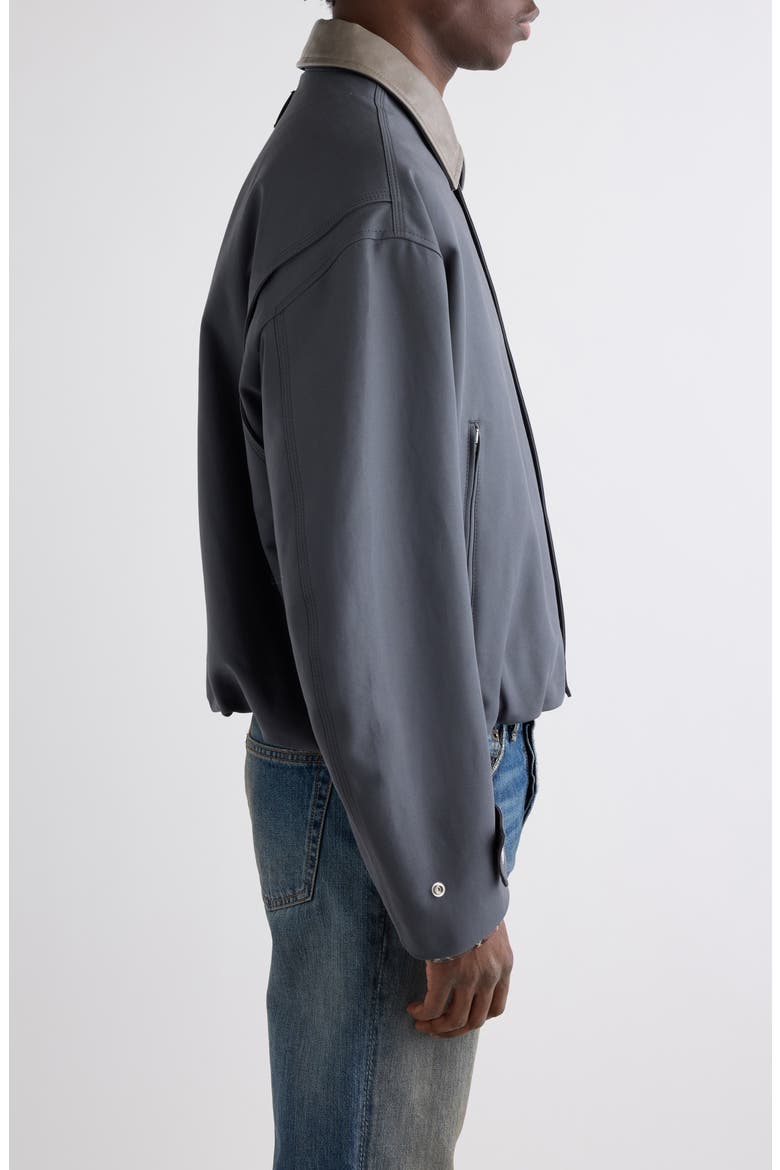 Opado Cotton Satin Jacket with Leather Collar, Alternate, color, CARBON GREY