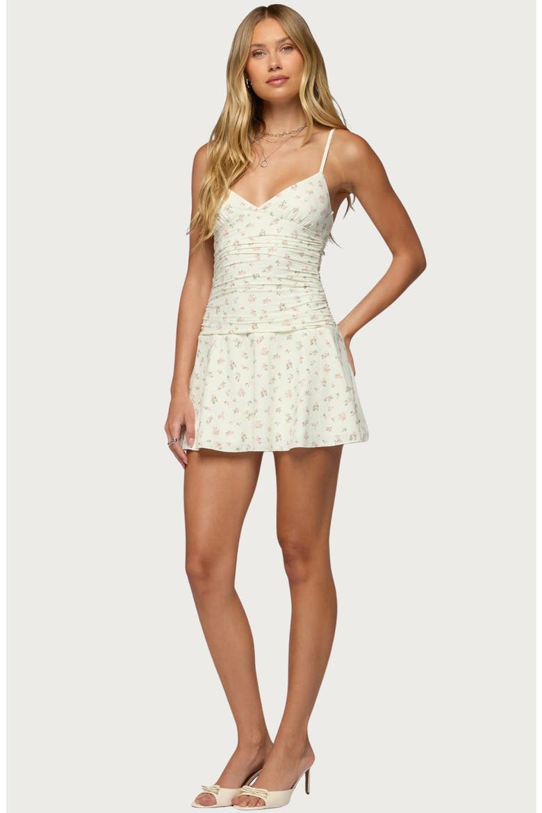 Lushia Floral Ruched Minidress, Alternate, color, WHITE