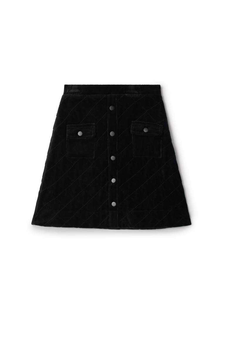Front Snaps Quilted Velour Skirt, Main, color, Black