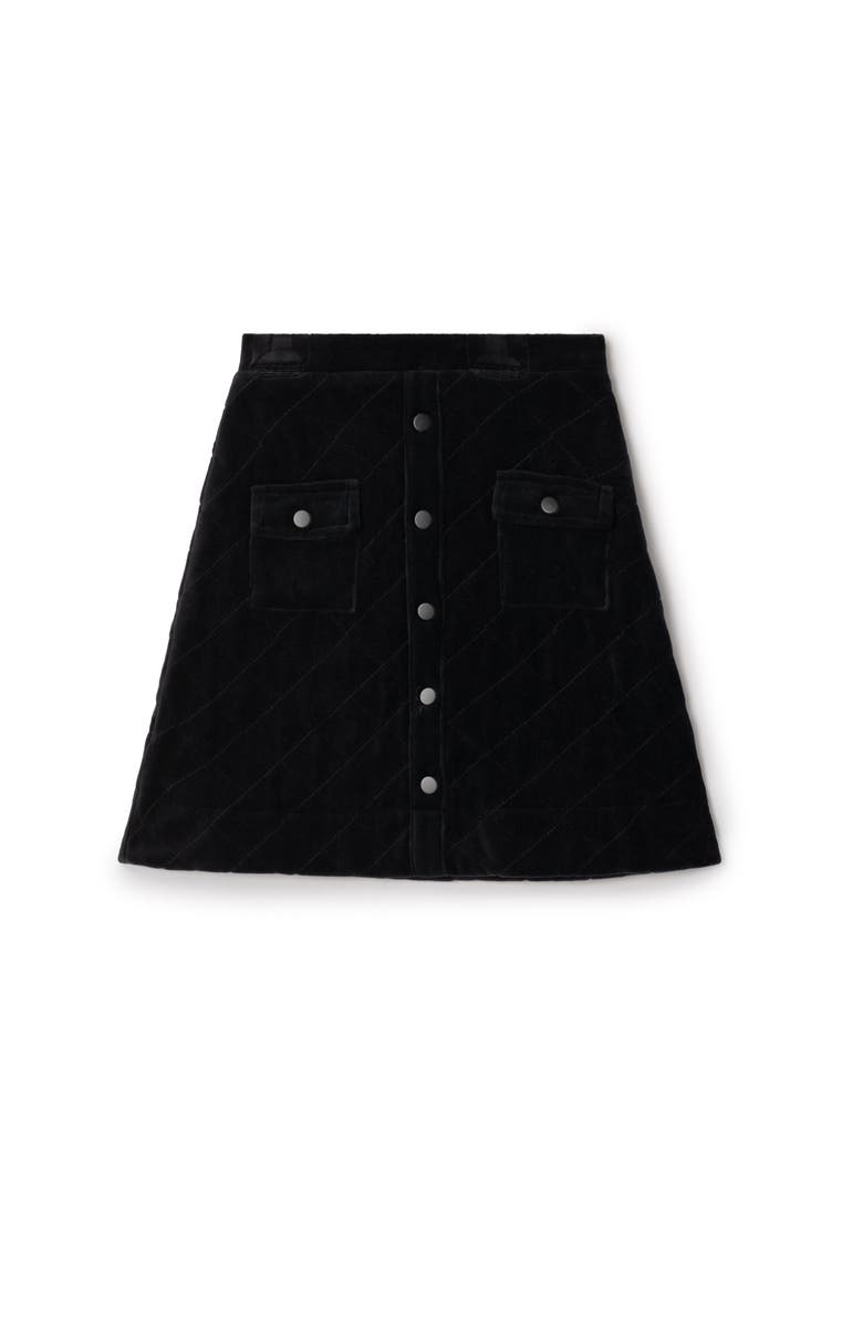 Charlotte & George Front Snaps Quilted Velour Skirt, Main, color, Black