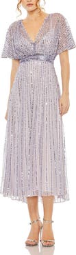 Mac Duggal Empire Waist Embellished Short Sleeve Dress