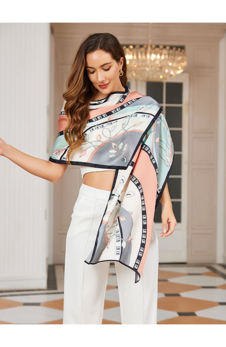 SILKSILKY Mulberry Silk Printed Rectangular Long Shawl Scarf, Alternate, color, Mint Green