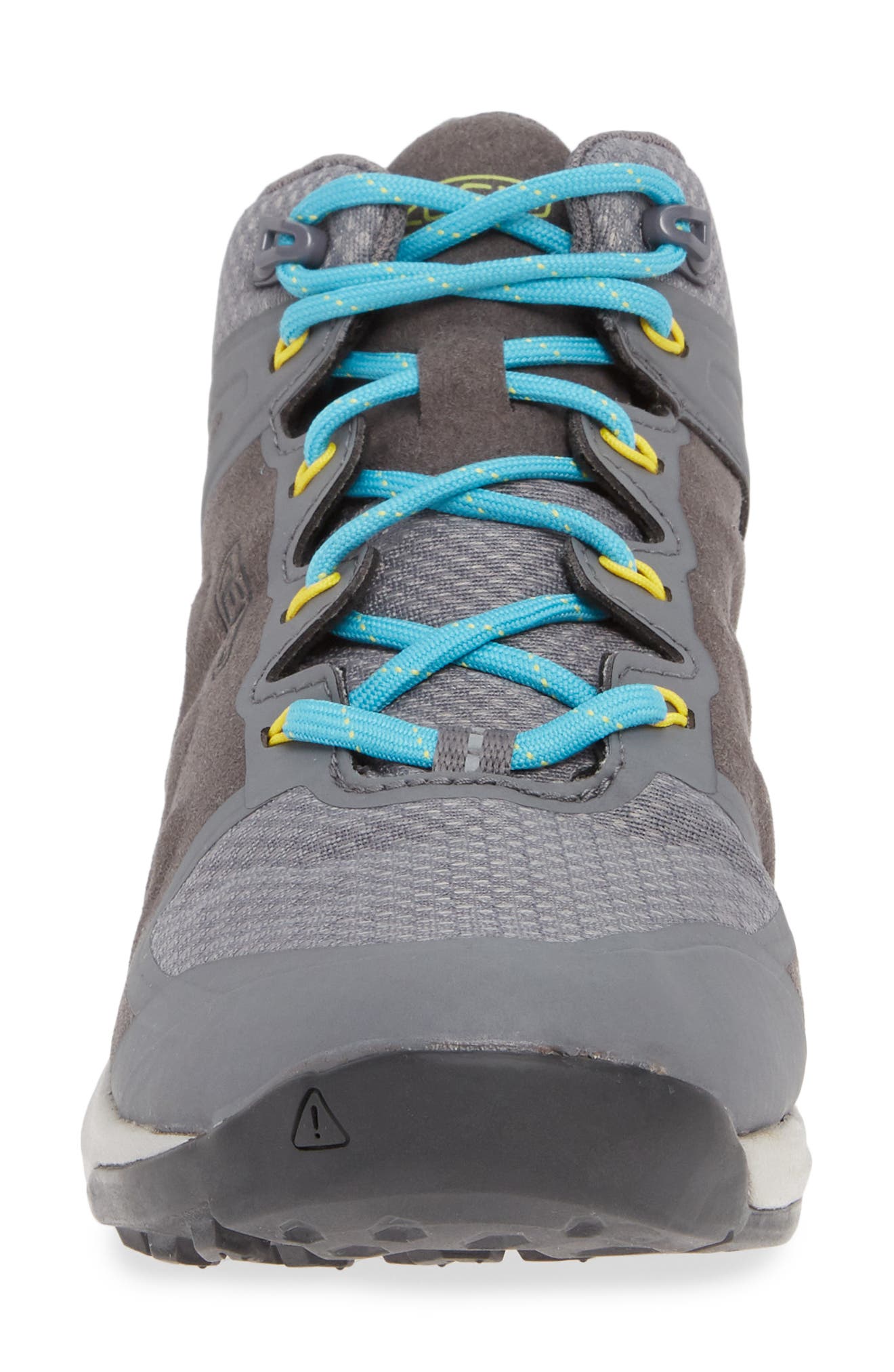 Explore Waterproof Mid Top Trail Shoe, Alternate, color, STEEL GREY/ BRIGHT TURQUOISE
