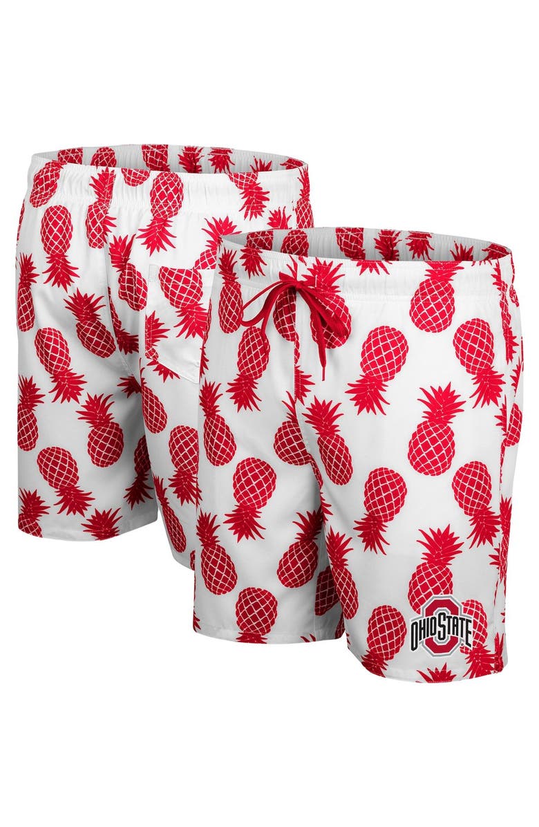COLOSSEUM Men's Colosseum White/Scarlet Ohio State Buckeyes Pineapple Swim Shorts, Main, color,
