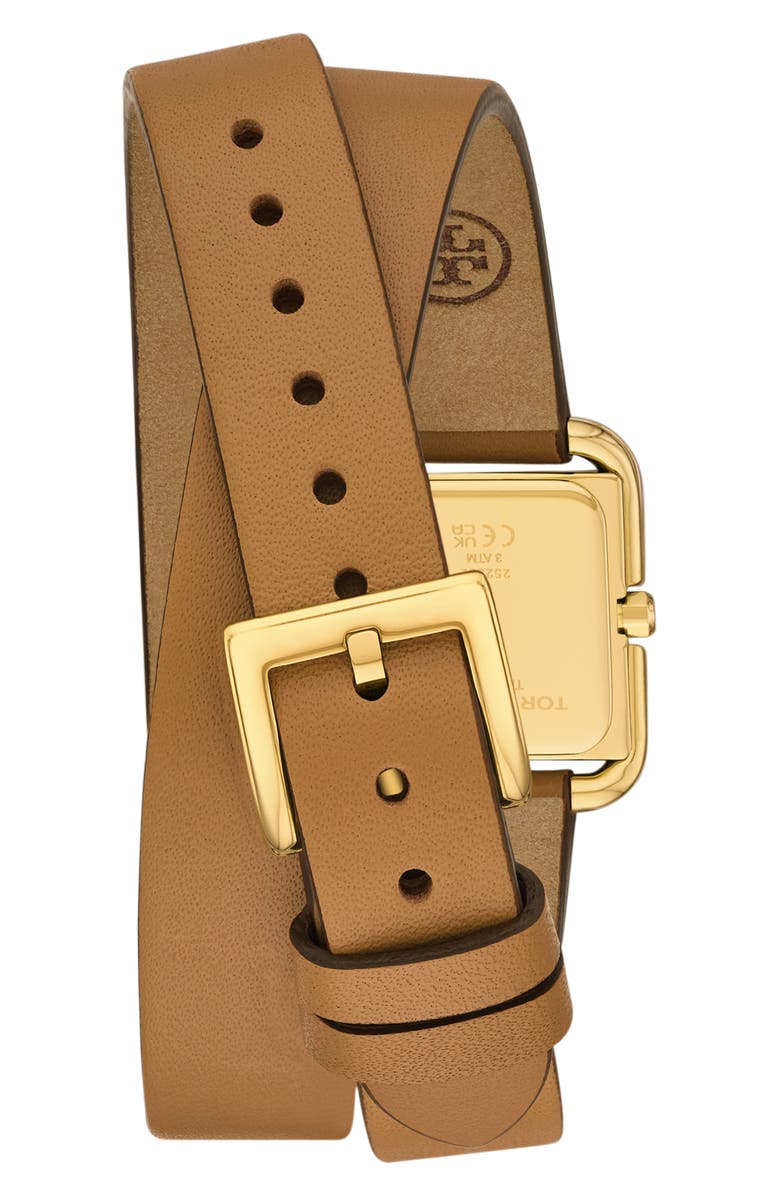 Tory Burch The Small Kira Double Wrap Leather Strap Watch, 18mm x 18mm, Alternate, color, Gold