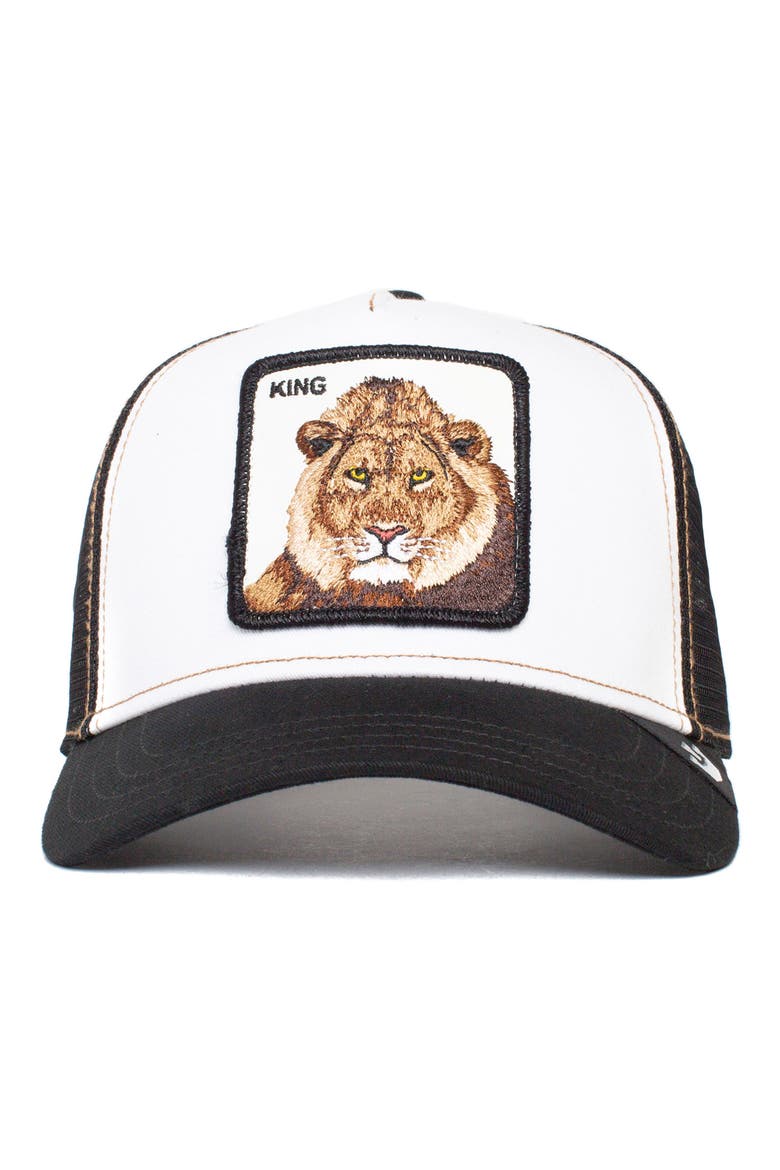 King Lion Snapback Trucker Hat, Alternate, color, BLACK
