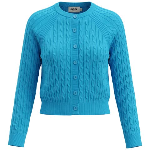 Cable Knit Raglan Sleeve Button Front Cardigan