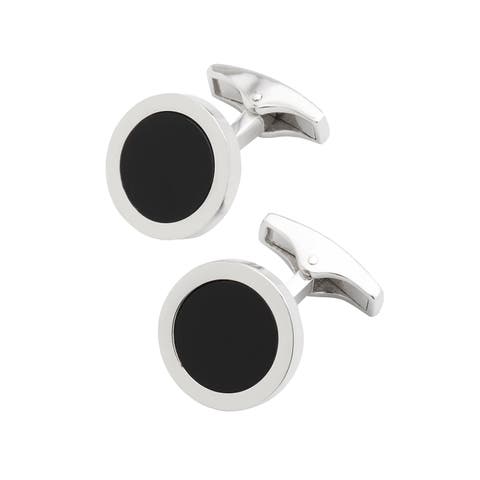Round Gemstone Inlay Sterling Cufflinks
