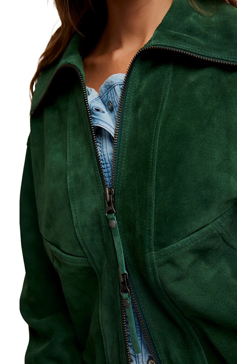 Free People Desert Moon Suede Bomber Jacket, Alternate, color, Green Grove
