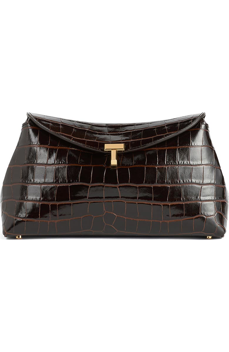 TOTEME T-Lock Croc Embossed Leather Clutch, Main, color, Dark Brown
