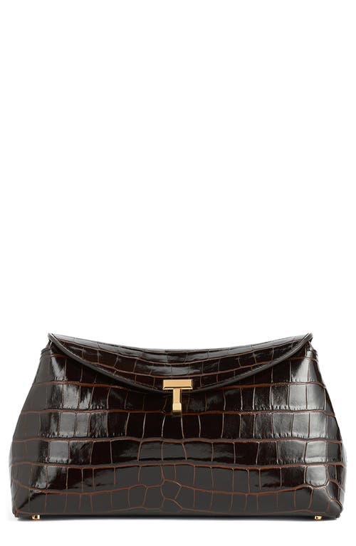Totême Toteme T-lock Croc Embossed Leather Clutch In Brown