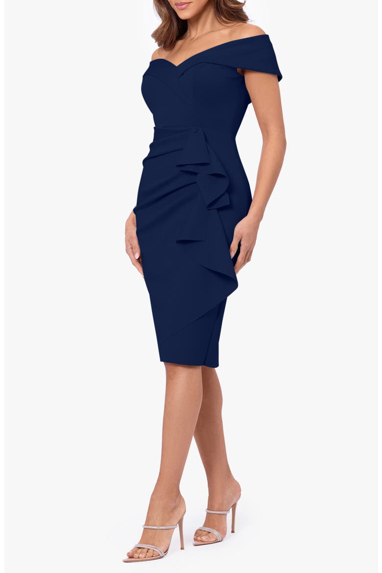 Ruffle Off the Shoulder Scuba Knit Cocktail Dress, Alternate, color, MIDNIGHT