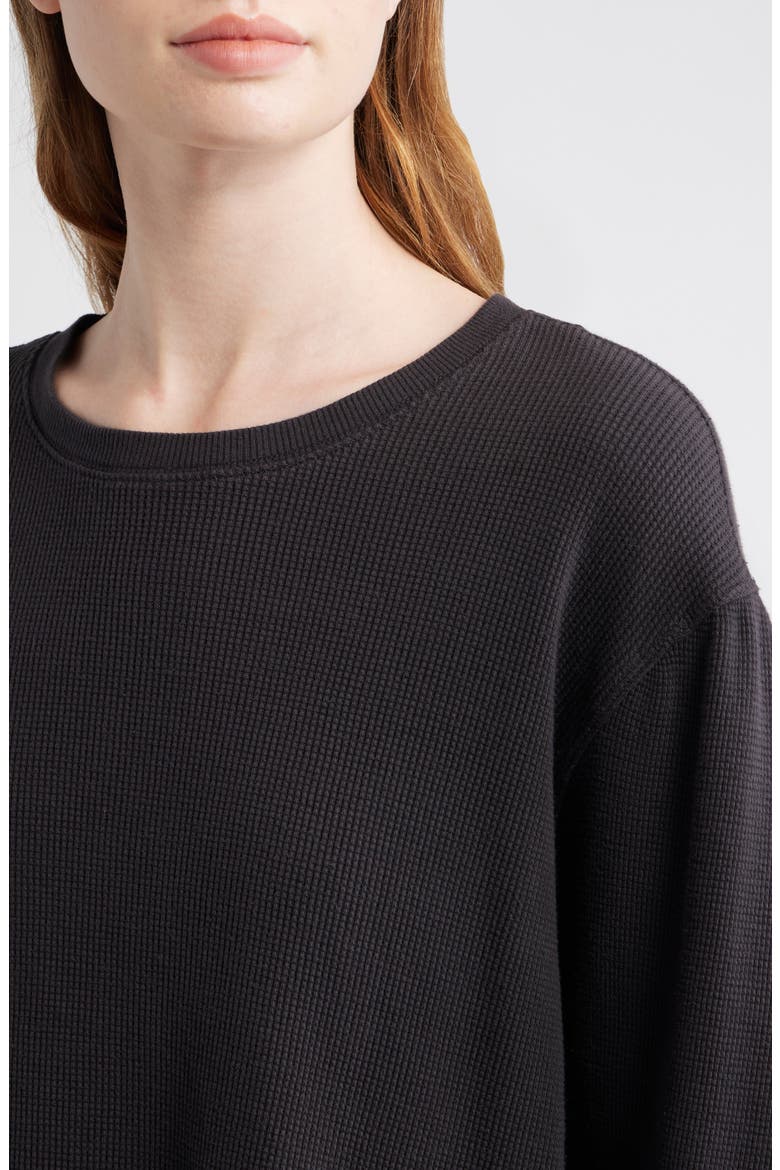 Lapis Lace-Up Cuff Cotton Thermal Top, Alternate, color, BLACK