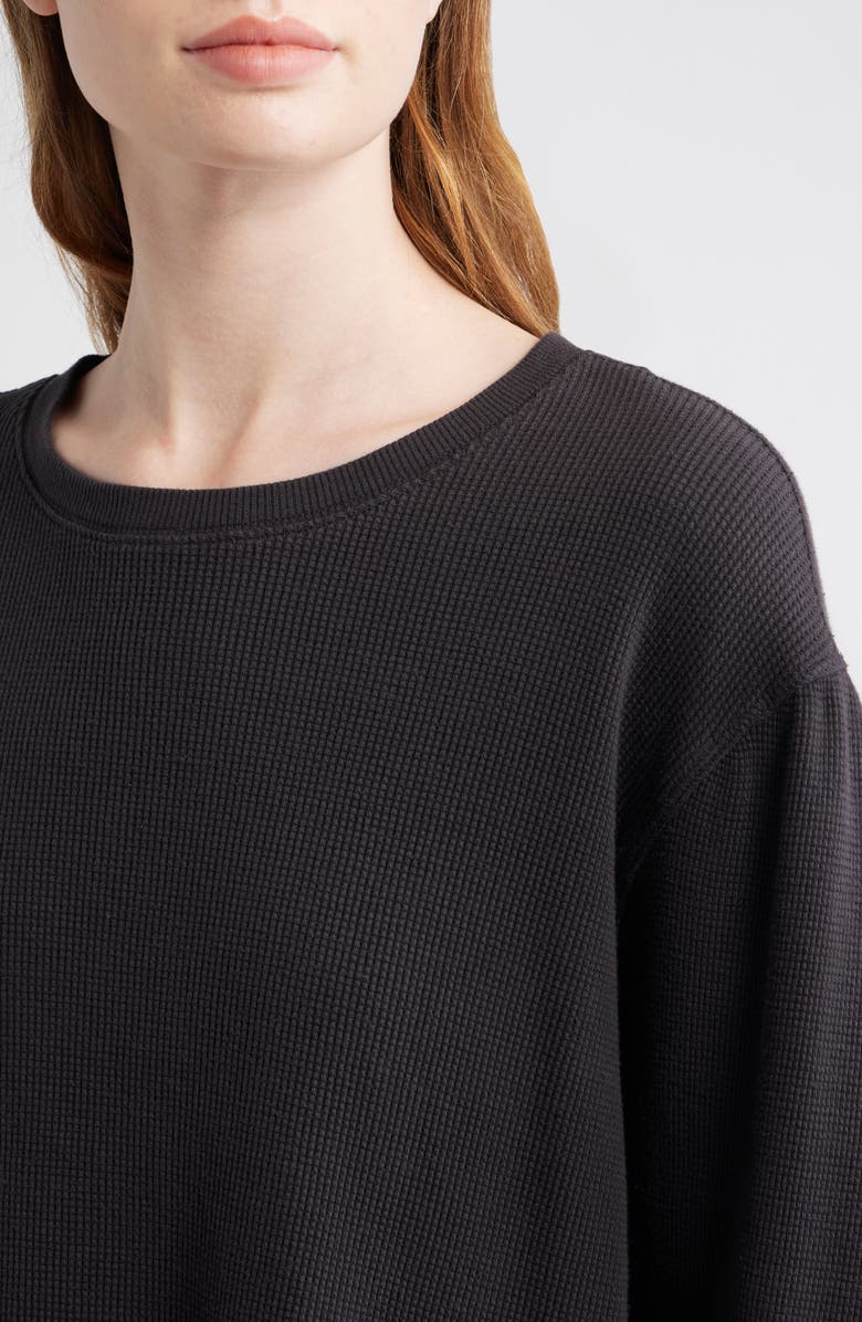 Free People Lapis Lace-Up Cuff Cotton Thermal Top, Alternate, color, Black