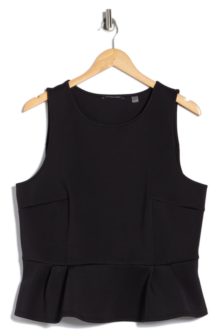 Sleeveless Scuba Peplum Top, Alternate, color, BLACK SOLID