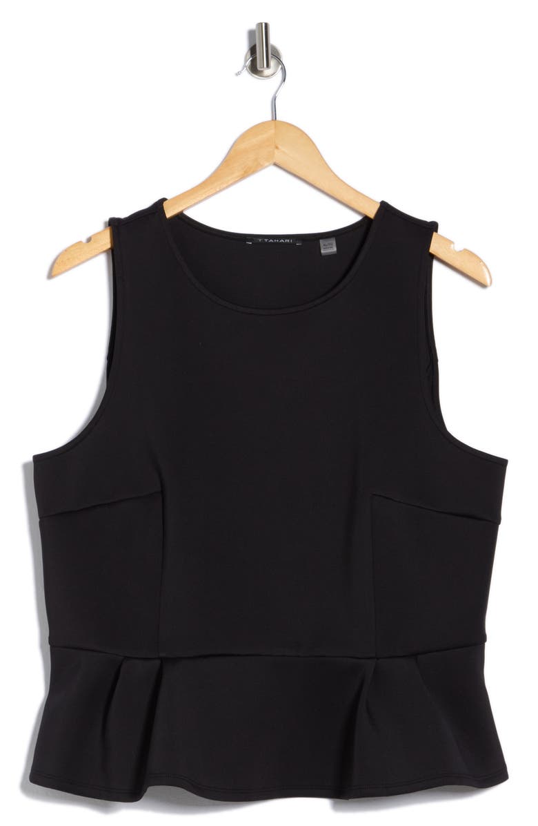T Tahari Sleeveless Scuba Peplum Top, Alternate, color, Black Solid