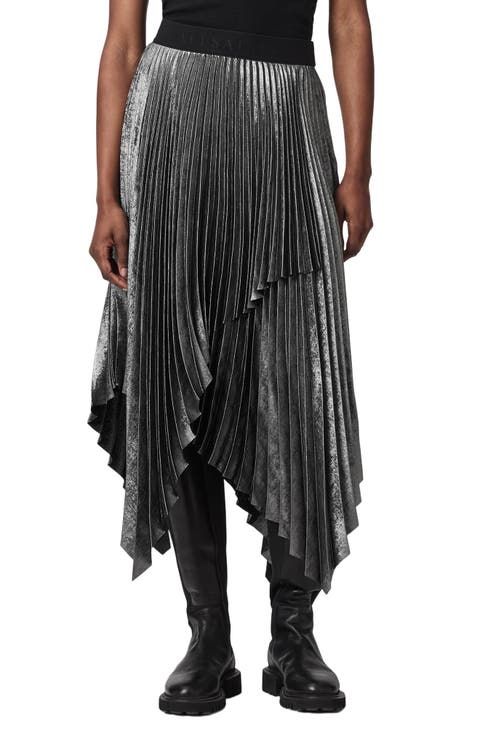 Elisa Pleated Asymmetrical Midi Skirt