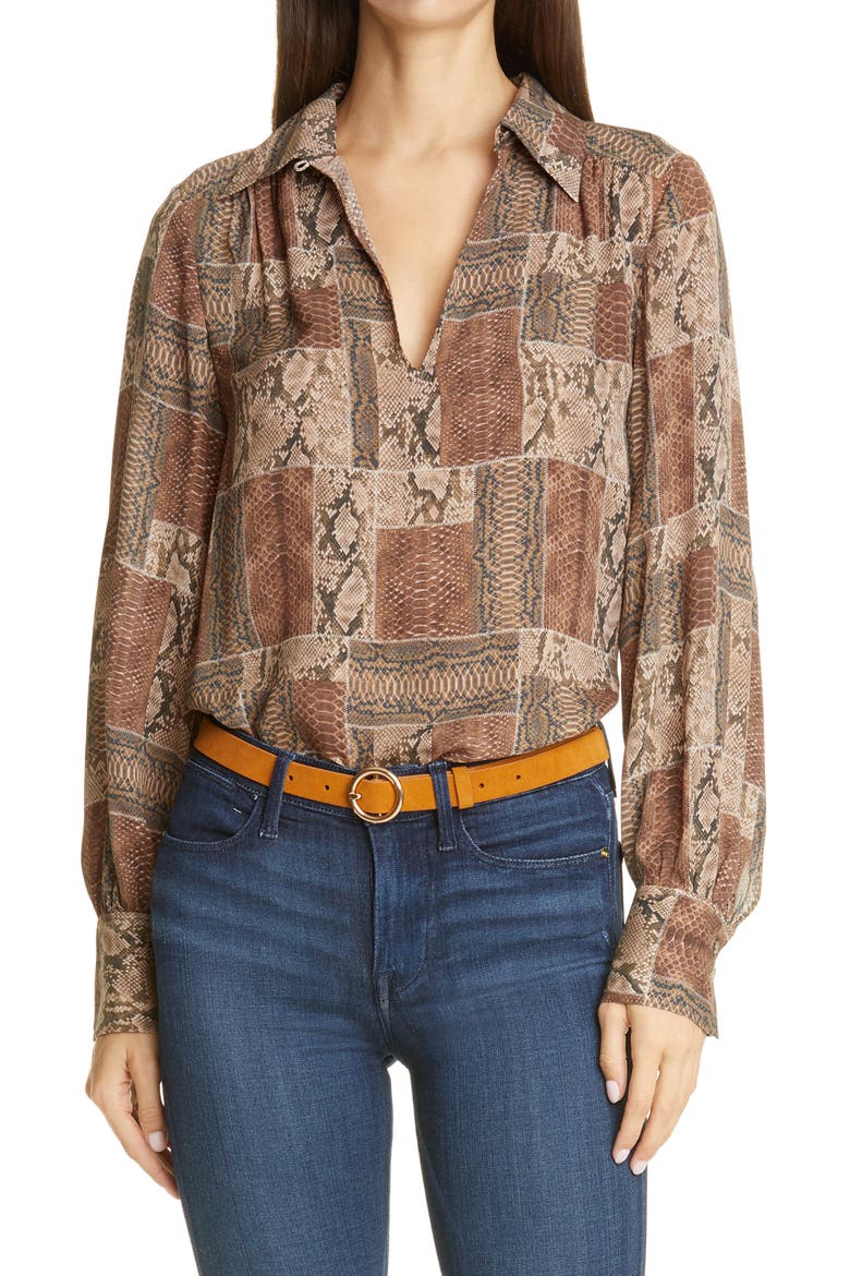 Willa Snake Print Silk Blouse, Main, color, SEPIA MULTI