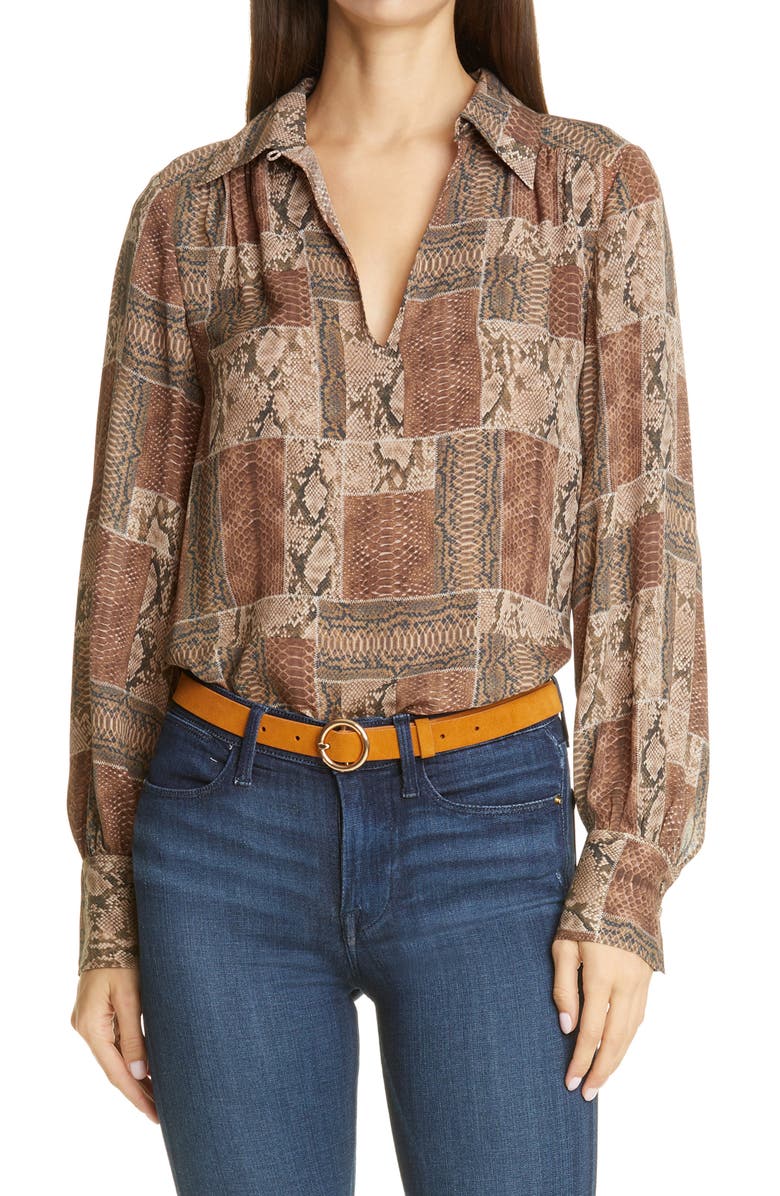 FRAME Willa Snake Print Silk Blouse, Main, color,