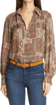 FRAME Willa Snake Print Silk Blouse