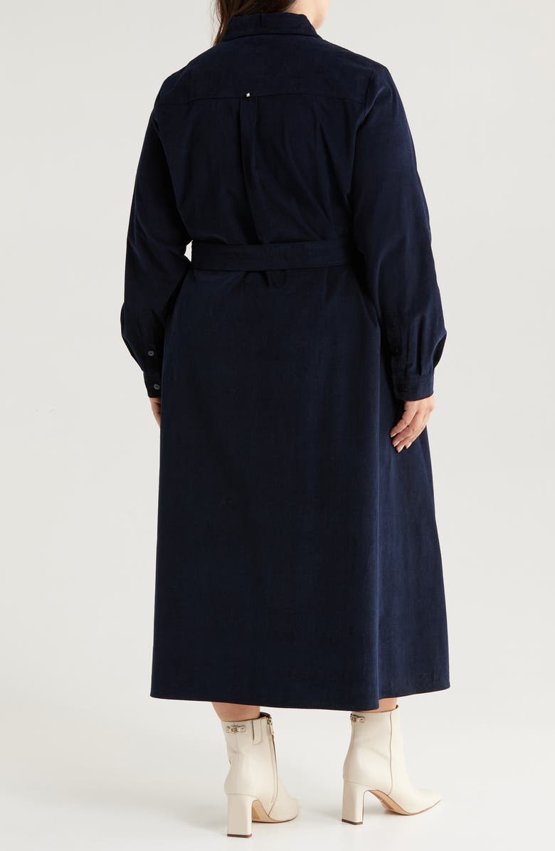 Marina Rinaldi Eolie Tie Belt Long Sleeve Corduroy Shirtdress, Alternate, color, 