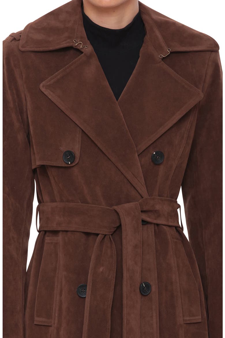 Faux Suede Double Breasted Maxi Trench Coat, Alternate, color, BRUNETTE
