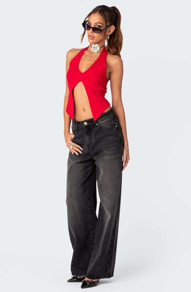EDIKTED Sculpt Split Front Halter Top, Alternate, color, Red