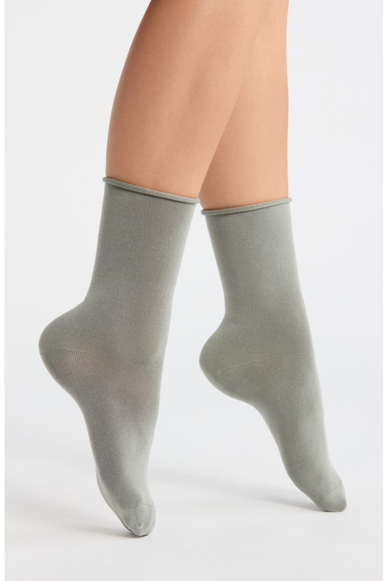 Everyday Rolltop Crew Socks, Main, color, GREEN CHAPARRAL