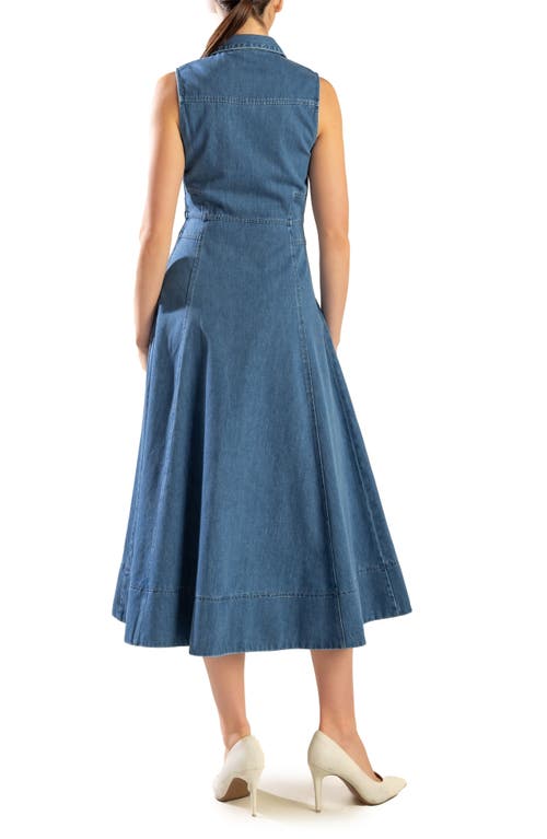 Freemarket Sleeveless Washed Denim Midi Dress In Medium Denim
