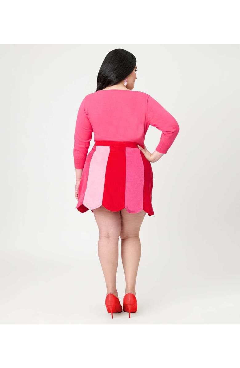 Smak Parlour Plus Size Scallop Hem Corduroy Mini Skirt, Alternate, color, Red & Pink Stripe