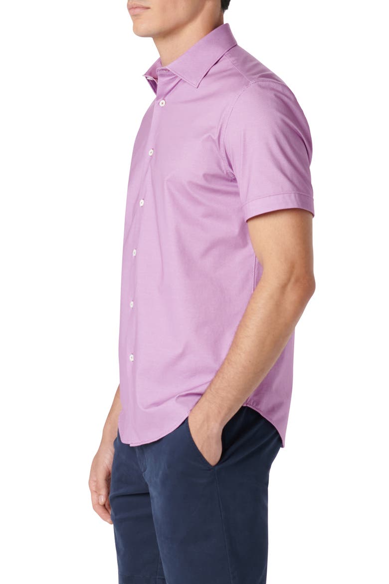 Miles OoohCotton® Pinstripe Short Sleeve Button-Up Shirt, Alternate, color, PLUM