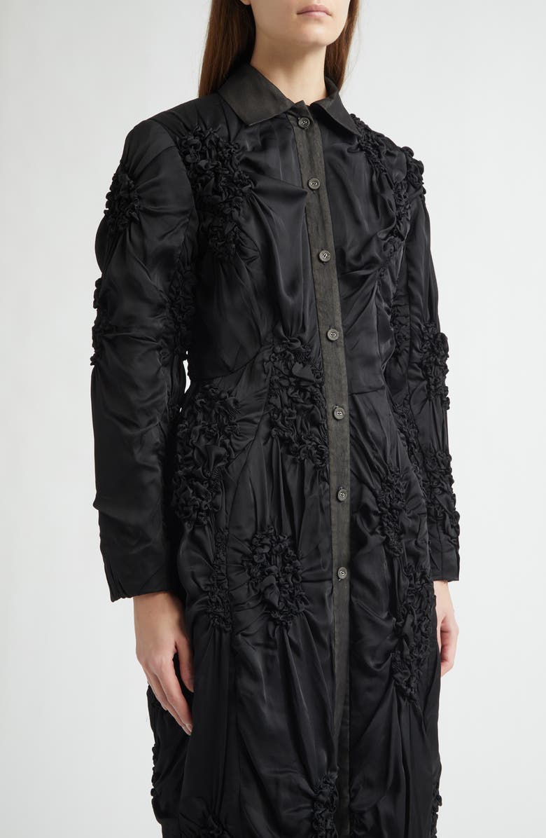 Meruert Tolegen Smocked Tailored Satin Cocoon Coat, Alternate, color, Black