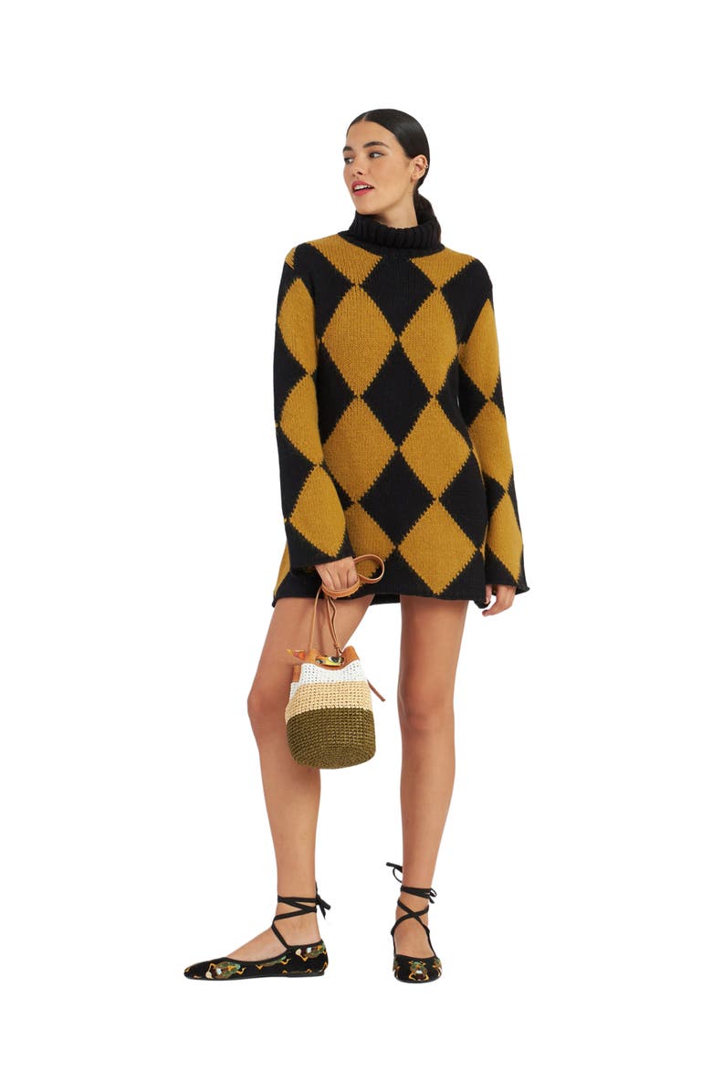 La DoubleJ Argyle Mini Dress Black / Senape, Main, color, 