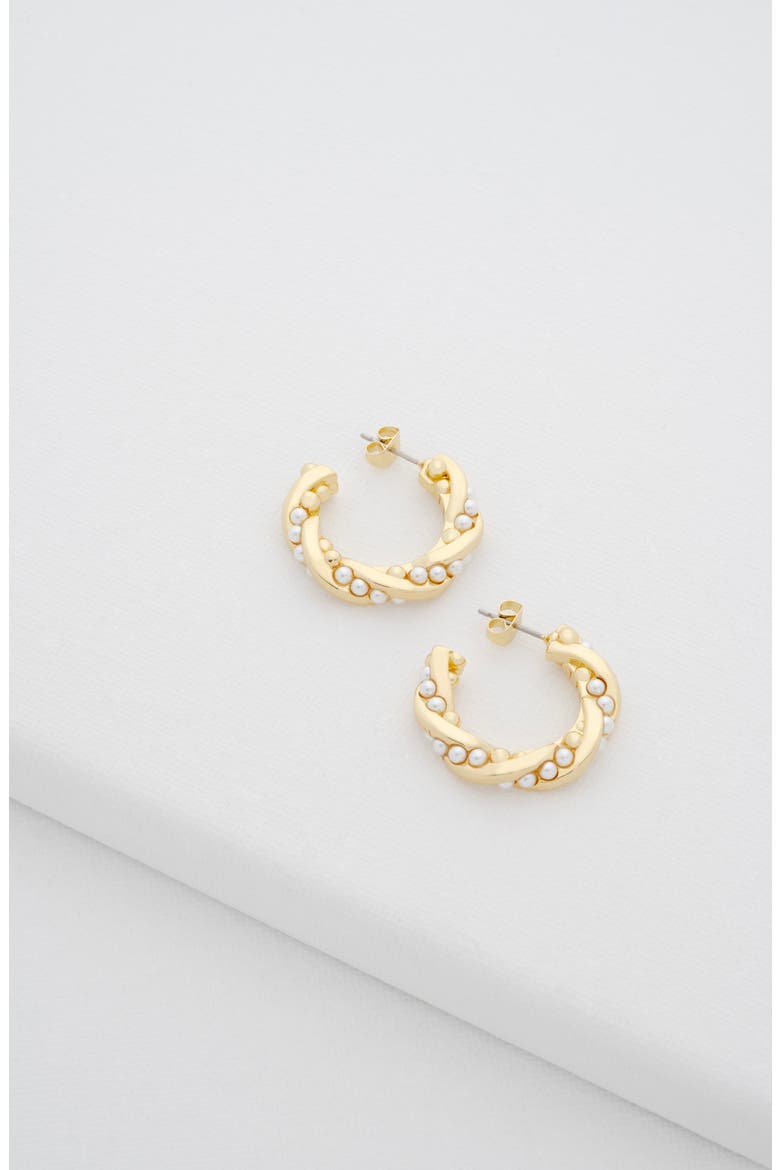 Tiyaa Twisted Faux Pearl Hoop Earrings, Alternate, color, GOLD TONE PEARL