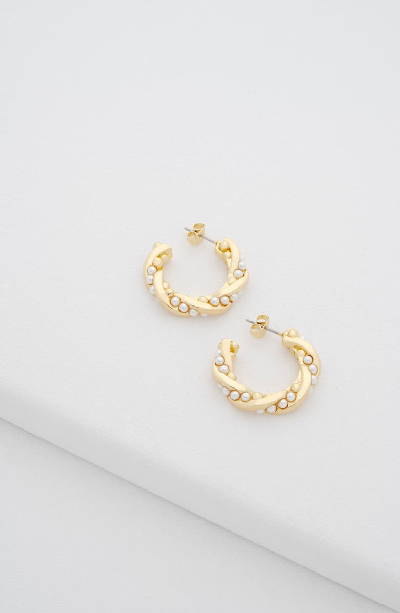 Ted Baker Tiyaa Twisted Faux Pearl Hoop Earrings, Alternate, color, Gold Tone Pearl