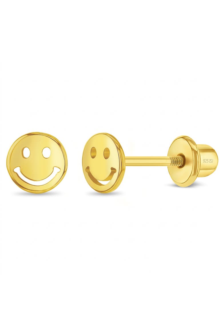 Smiling Face Plated Earrings, Main, color, Silver