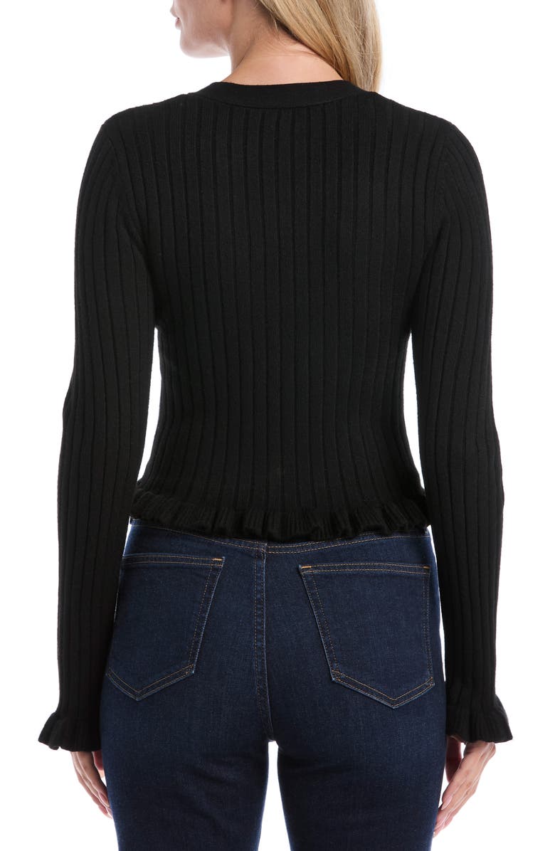 Laundry by Shelli Segal Ruffle Trim Cardigan Sweater, Alternate, color, Black