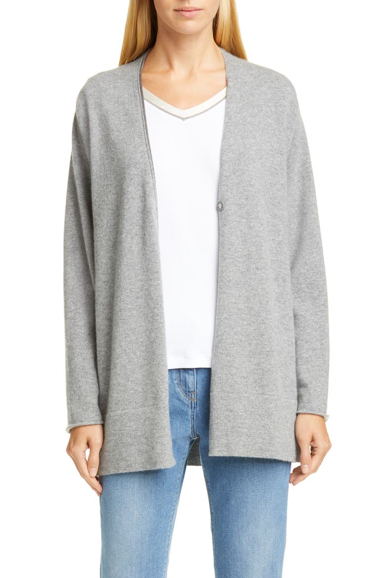 Bead Trim Cashmere Cardigan, Alternate, color, GREY