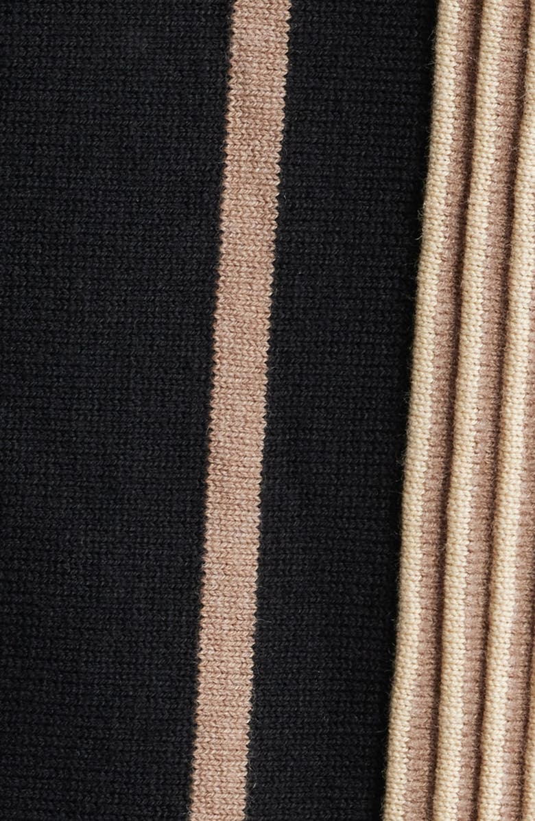 Wax London Lennox Stripe Cotton & Cashmere Zip-Up Shirt, Alternate, color, Black / Beige