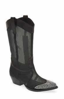KARL LAGERFELD PARIS Rhinestone Detail Mesh Western Boot