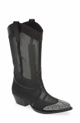KARL LAGERFELD PARIS Rhinestone Detail Mesh Western Boot