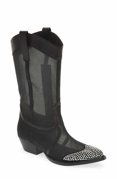 KARL LAGERFELD PARIS Rhinestone Detail Mesh Western Boot