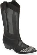 KARL LAGERFELD PARIS Rhinestone Detail Mesh Western Boot