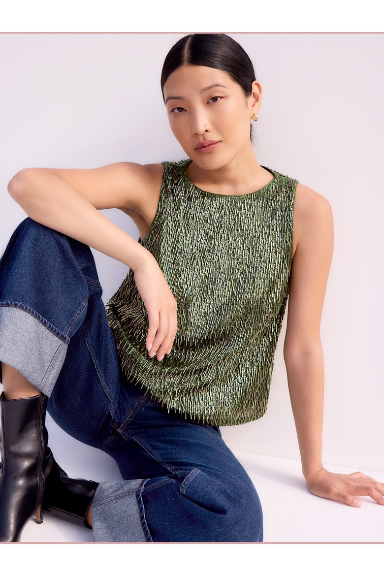 Sequin Shell Tank Top, Alternate, color, Green