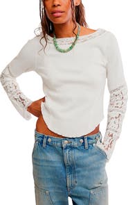 Free People Intimately FP Amber Lace Cuff Waffle Knit Top