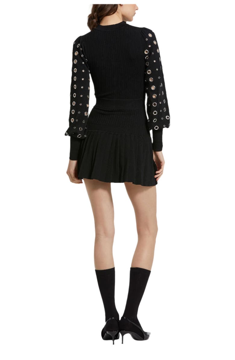 Mac Duggal Knit Long Sleeve Grommet Mini Dress, Alternate, color, Black
