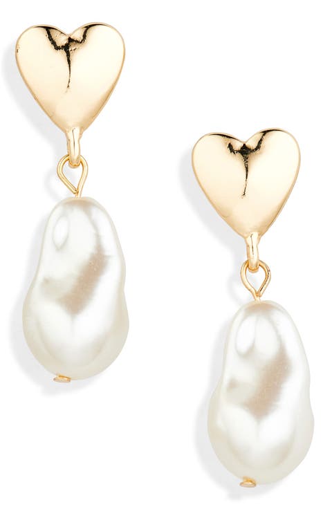 Imitation Pearl Drop Heart Earrings