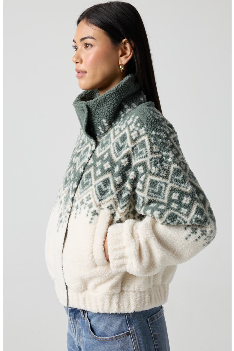 Fair Isle Printed High-Pile Fleece Jacket, Alternate, color, STORMY FAIRISLE