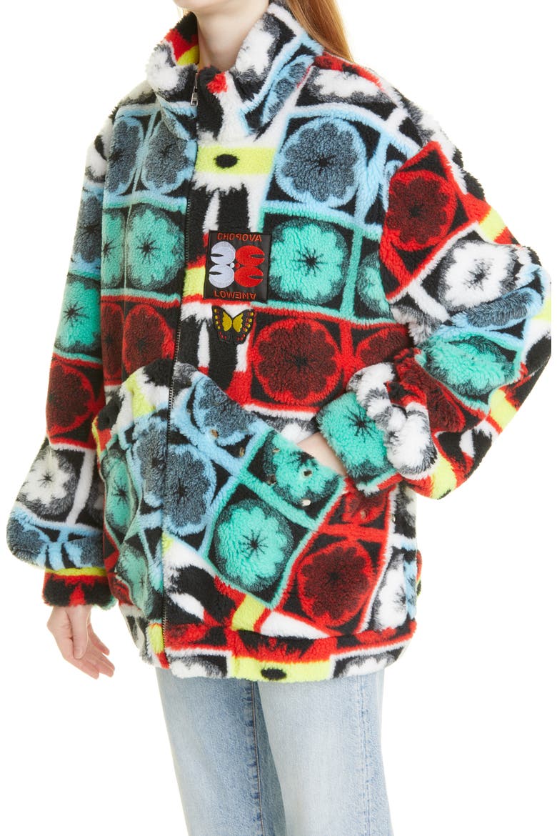 Petzi Oversize Recycled High Pile Fleece Jacket, Alternate, color, BLUE / RED / YELLOW MULTI
